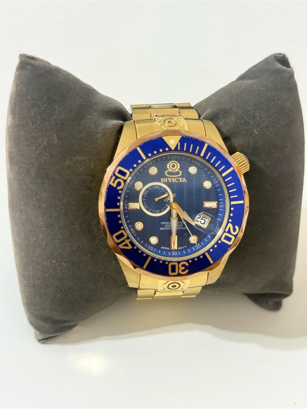 Invicta Gold Tone Watch with Blue Dial and Bezel